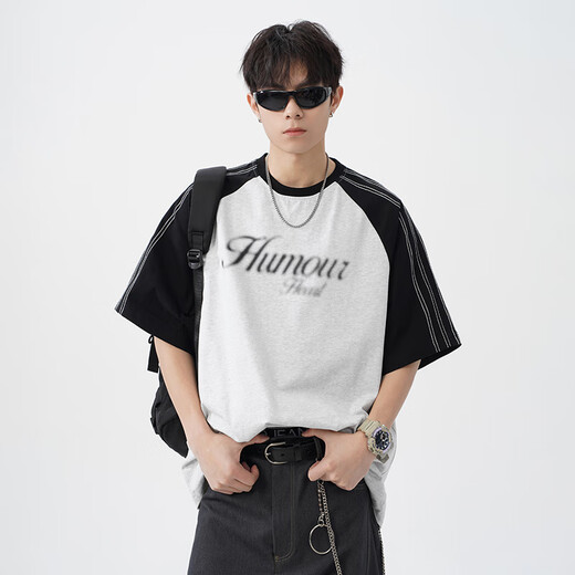 Dingfengbaoluo American T-shirt Men's Men's Summer Loose Contrast Couleur Couleur décontractée Hl74 White Grey M