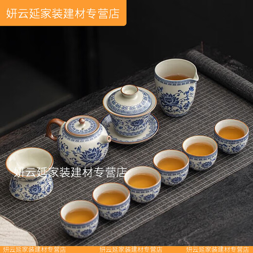 优化汝窑青花茶具套装2024家用泡茶器轻奢茶杯盖碗礼盒装 升级9272汝窑茶壶+盖碗江山---