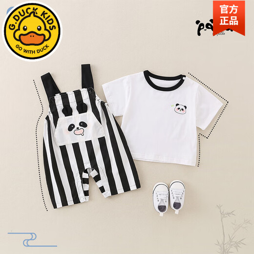G.duck Super Cute Baby Summer Clothes Fashionable Panda Small Suit 2025 New Men and Women Baby Thin Cotton Outing Clothes Panda Suit (Short Sleeves + Overalls) 72cm 73cm Recommended 65- 14-18Jin Jin is equal to 0.5 kg
