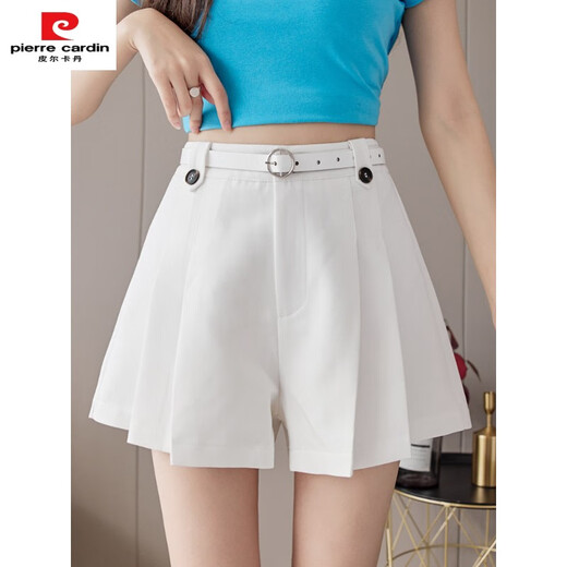 皮尔卡丹（pierre cardin）秋季薄款小个子高腰显瘦阔腿西装短裤女2025新款春秋垂感百褶裙裤 绿色 9871 S