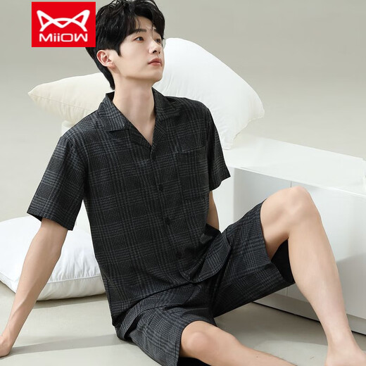 Catman (Miiow) Pyjamas Herren Sommer-Kurzärmel-Shorts im Sommer Dünne Männer-Männer-Stil können an der Außenseite locker und lässig und locker mit großer Heimkleidung 6624 Männerstil 3xL Standard (High 185200 Jin [Jin gleich 0,5 kg]) getragen werden.