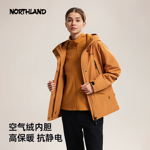 Nuoshilan [Poplar Euphratica 3.0] 25 Automne et hiver Nouveaux hommes et femmes extérieurs Randonnée et alpinisme imperméable et perméable à l'humidité trois-uns-vent Amber Yellow-11e Femmes 165
