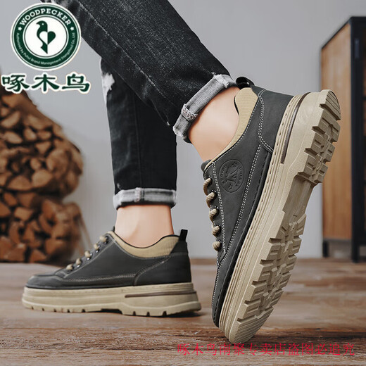 Woodpecker Martin Boots Men's 2025 New Spring and Summer Retro British Style Genuine Leather Casual Leather Shoes High Top Workwear Men's Shoes Black K821 Black 42