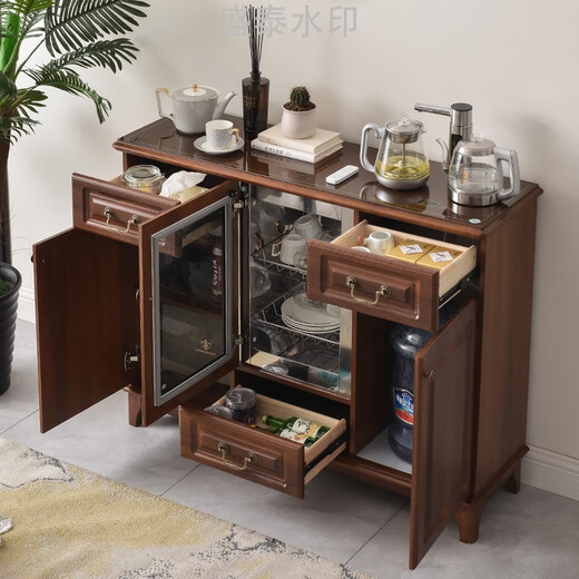 茶吧机柜子一体柜家用全自动智能带消毒2024新款实木美中式饮水机 6626SMT胡桃色 带消毒 冰温热