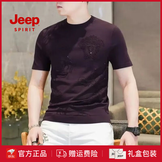 JEEP SPIRIT针织冰麻短袖T恤男士新款轻奢冰丝时尚半袖体恤休闲品质男装 9902绿色 M 【90-115斤】