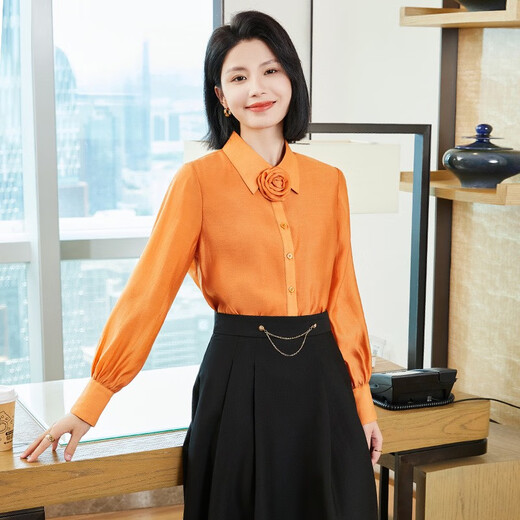 
FHHUABD orange shirt suit for women 2025 new style small temperament professional suit women shirt top autumn 1098 black skirt S