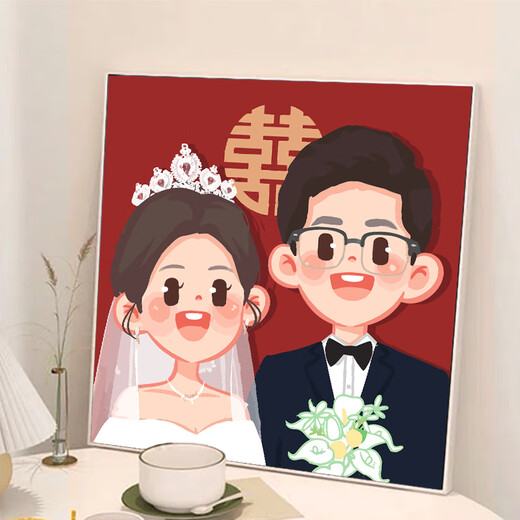 Feliz regalo de boda Pintura al óleo digital personalizada Color DIY Color pintado a mano Pintura decorativa acrílica QX11153 80*80cm Marco interno de madera maciza de espesor + Marco exterior decorativo (tres colores disponibles_non