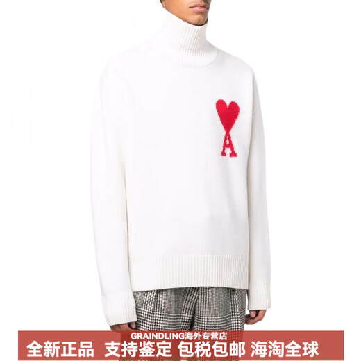 AMIPARISFW22纯色爱心图案羊毛高领长袖套头毛衣男女同款白色推荐 白色 XXS