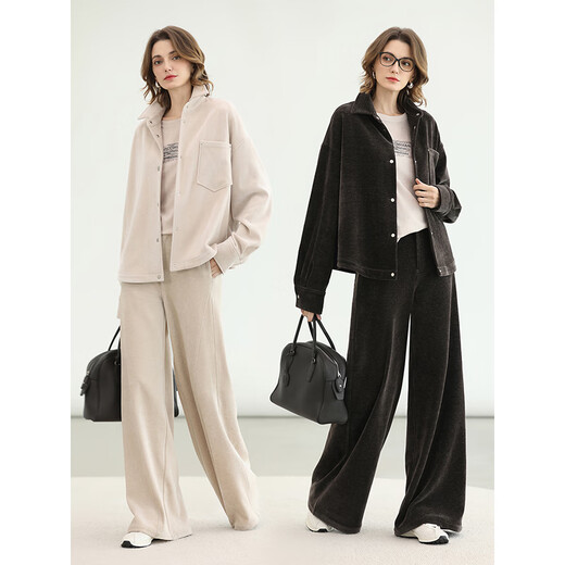 COCOBELLA loose corduroy shirt autumn and winter warm commuting casual lapel jacket SR3078-2 ebony brown M