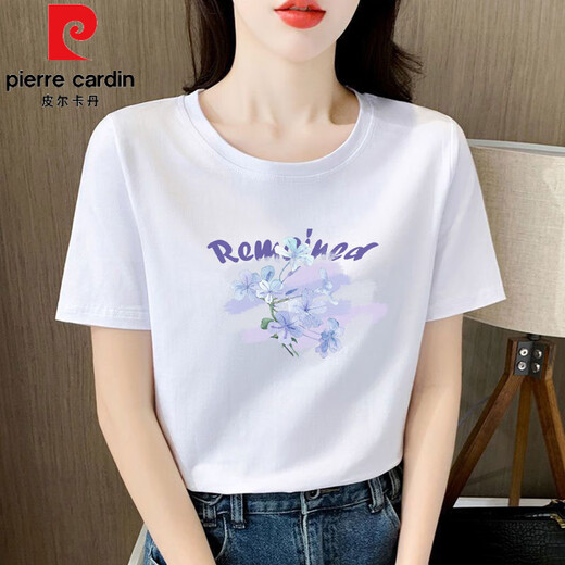Pierre cardin high-end cotton light purple T-shirt for women short-sleeved loose simple niche Chinese T-shirt summer 2025 new top 6172 light purple cotton short-sleeved M Recommended 80-105Jin [Jin equals 0.5 kg]