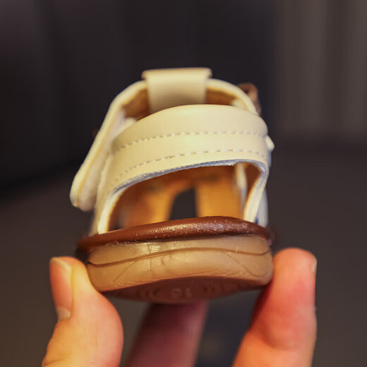 Tanbeiman baby sandals children's screaming shoes girls cute Baotou princess shoes baby bow toddler shoes non-slip summer beige size 16/inner length 11.5cm