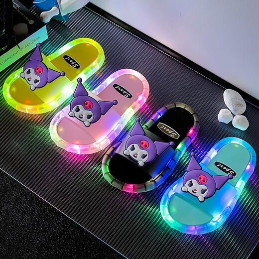 Peta Zero Children's Luminous Sandals Summer Internet Celebrities Light Up Girls Fashionable Outerwear Soft Soled Cute Baby Girls Non-Slip Slippers 2088-Flash Kuromi Pink 26 Size 27 Inner Length 16cm