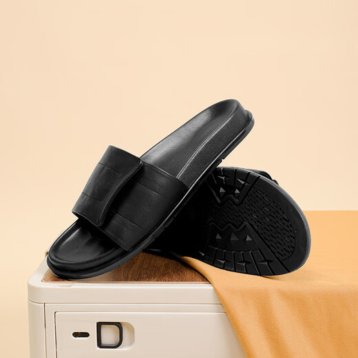 
HANG TEN slippers men's 2025 summer new genuine leather breathable outer wear non-slip flops fashionable and trendy versatile men's slippers black 40 (leather shoe size)