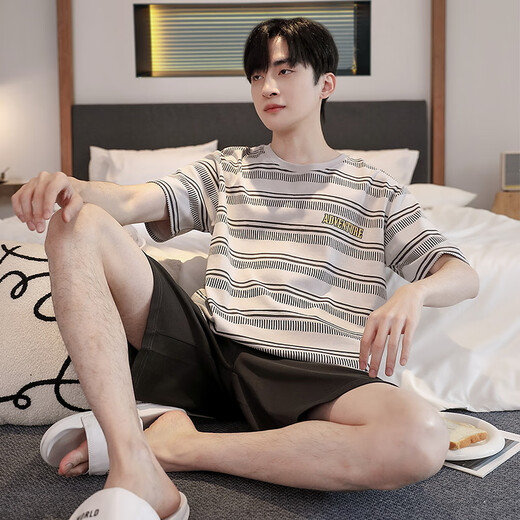 Muji Com Muj même coton pur coton à manches courtes pour adolescents à rayures Les vêtements à domicile peuvent être usés pour le costume extérieur yzt679 hommes l [recommandé 110-135 Jin [Jin est égal à 0,5 kg] usure]