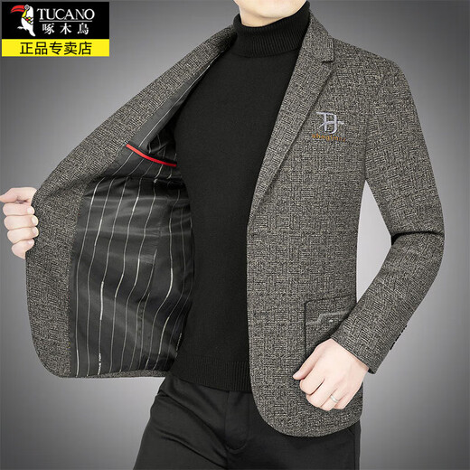 Woodpecker light luxury men's casual suit for middle-aged men 2025 spring and autumn new style small suit jacket versatile anti-wrinkle top 1911 navy blue L recommended 130-150Jin Jin equals 0.5 kg