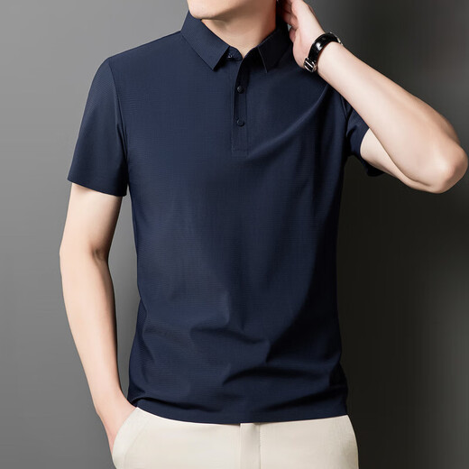 2025修身夏季商务男短袖翻领无痕polo衫男广告衫冰丝休闲上衣t恤 黑色12357 3XL 3xl