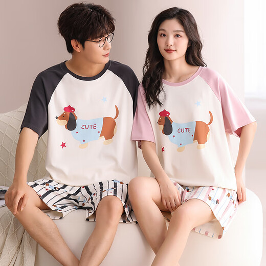 Langsha [cadeau chinois de la Saint-Valentin] Couple de pyjamas pour femmes Coton Pure d'été 2025 Nouveau court métrage de manches courtes Men's Men's Cartoon 844 Men L