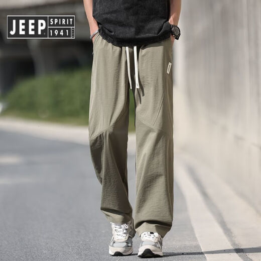 JEEP SPIRIT吉普男士裤子夏季薄款美式潮牌直筒冰丝裤男生军绿色凉感透气休闲 灰色6636 M