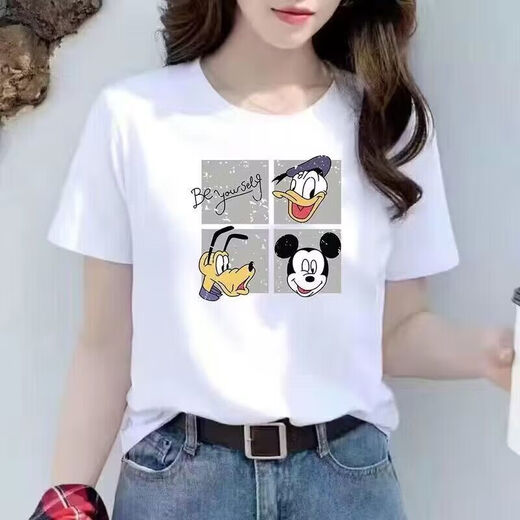 白色短袖圆领短袖t恤女宽松印花新款夏季韩版时尚半袖女装ins上衣 9934 M 85-95