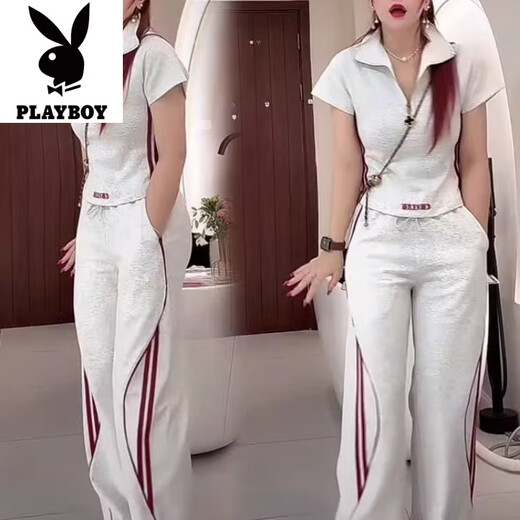 
Playboy (PLAYBOY) fashionable short-sleeved top wide-leg pants casual sports suit 2025 summer slim slim T-shirt two-piece set black single pants look at the picture - flagship model M _Suggested 80-100Jin [Jin equals 0.5 kg]