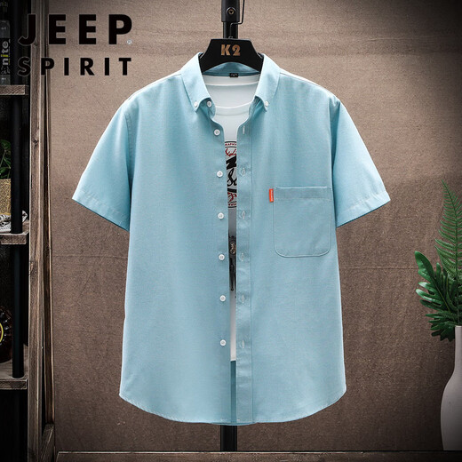 
JEEP SPIRIT new Oxford short-sleeved shirt summer thin men's business casual shirt loose solid color top casual 682 pink L Please refer to the size chart to place an order