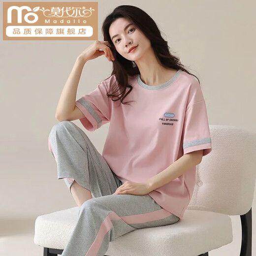 
Modal cotton pajamas for women short-sleeved trousers for summer Korean women's round neck suit thin cotton exterior wear home clothes RN9712# short-sleeved trousers Cotton M (80-100Jin [Jin equals 0.5 kg])