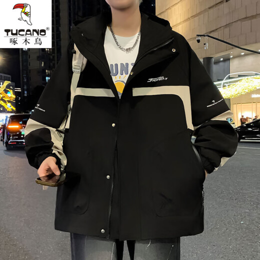 啄木鸟（TUCANO）美式夹克男春秋季2025新款连帽外套潮牌青少年撞色工装冲锋夹克衣 10809-719米色（春秋款） L 约105-120斤可穿