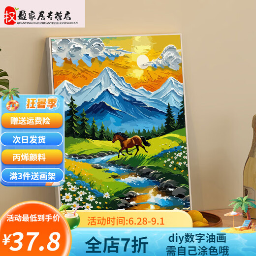 品奈宫崎骏风景diy数字油画纯手工填充丙烯画客厅卧室玄关装饰画 SJ16798 50*65cm相框(颜色可选)+画笔颜料