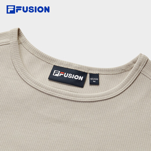 
FILA FUSION women's knitted short-sleeved shirt 2025 autumn new fashionable casual tight T-shirt wheat flour grey-GY M 165/84A/M
