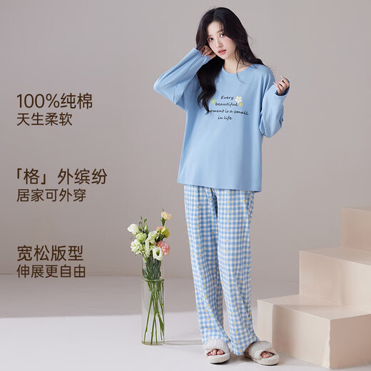 
Marienza pure cotton pajamas for women in spring and autumn, 2025 new soft short-sleeved trousers round neck four-season cotton home clothing