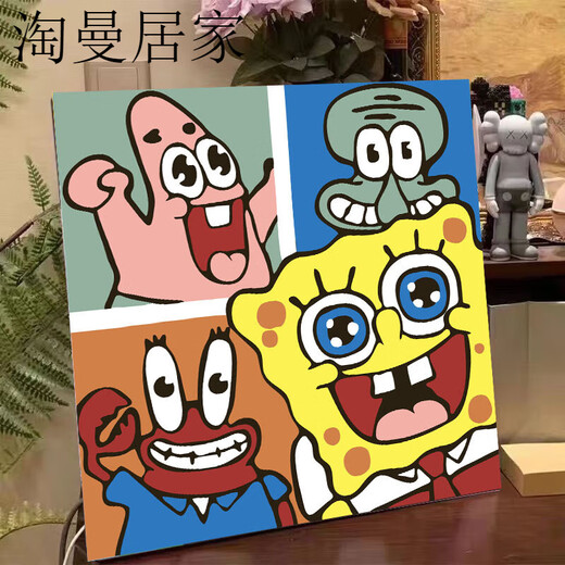 贝意品高颜值数字油画diy海绵宝宝蜡笔小新手工填色简单涂色油彩 FQ719吃好喝好 绷好内框带背板+颜 20cm*20cm