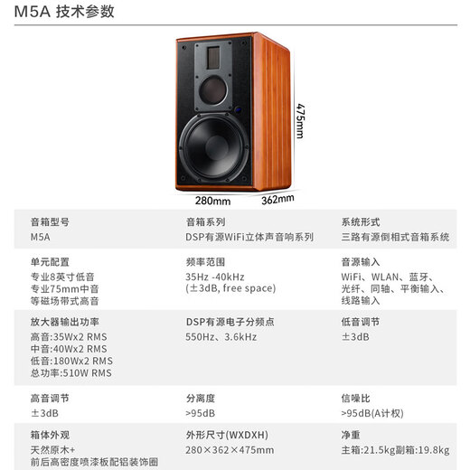 HiVi M5A home theater 2.0 speaker multimedia audio active Bluetooth wifi stereo HiFi bookshelf living room TV computer audio