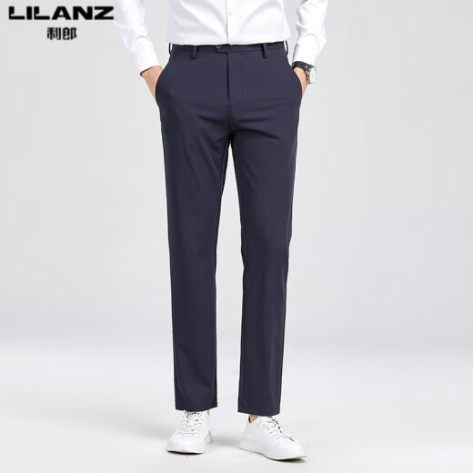 Lilang Mulberry Seidenraup/Seide Casual Hosen Herren-Stil 2025 Sommer Business Elastic Anti-Falten-Gerade-Eisen-freie Hose Blau H9896 29