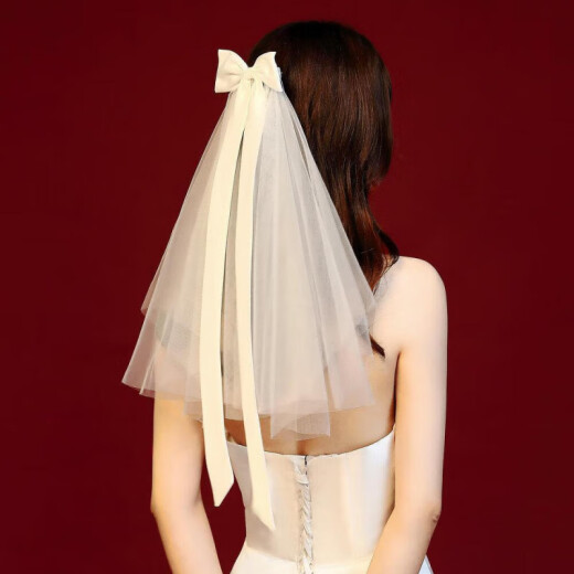 Jiayan NUEVO estilo coreano Velo pequeño y un velo y un velo y una novia Accesorios de boda Photo Studio Photo Veil Multi-capa Estilo hinchado 09 Bow Large Bow White 60cm-80cm