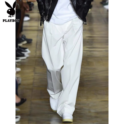 Playboy (PLAYBOY) Large Size Casual Pants Men's Solid Color Wide Leg Pants Trendy Versatile Straight Pants Spring and Autumn Solid Color Loose Drape Small Suit Pants Black 5XL Recommended 180-200Jin Jin is equal to 0.5 kg