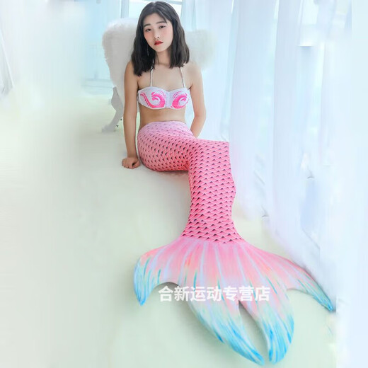 戎美丹尼美人鱼尾巴男女分体比基尼泳衣脚蹼儿童成人亲子度假摄影温泉服装 蓝色单鱼尾 L码建议身高160-165CM