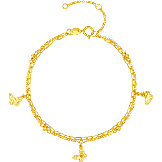 Saturday Fortune Flashing Butterfly Yellow 18K Gold Bracelet Women's Double Bracelet Birthday Gift for Girlfriend C0715818 16+3cm