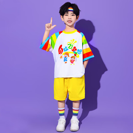 迪士尼（Disney）童装六一儿童节演出服夏季短袖幼儿园班服运动会表演服小学生套装 A684白色短袖 100 (建议身高90-100 3-4岁)