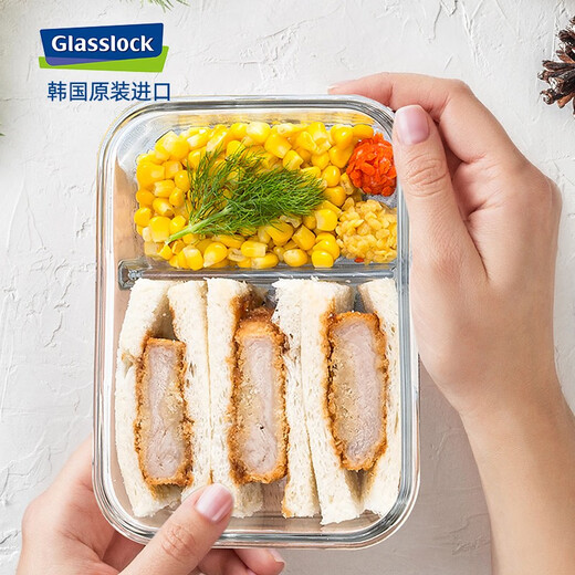 
GLASSLOCKglasslock imported glass lunch box with partition Microwave heating fresh-keeping box Office worker lunch box Separation 670ml + length 695ml + brand bag + tableware