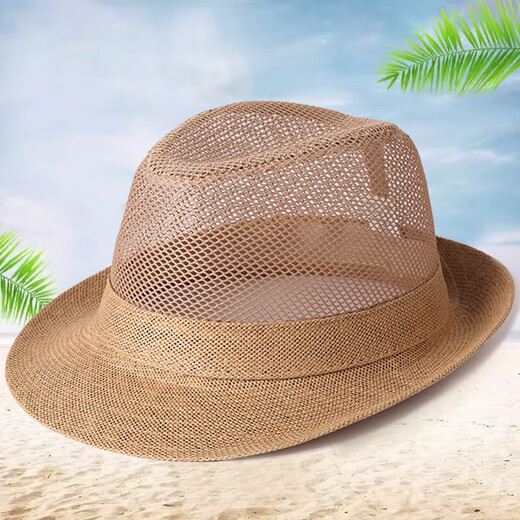 Mitte des Alters und älteren Männer Sommersonne Sonnenschutz Sonnenhut Cooler Hut Outdoor Mesh Vater Frühling und Herbst Atmungsfreie Strohhut Reis Farbe One Größe (58 cm)