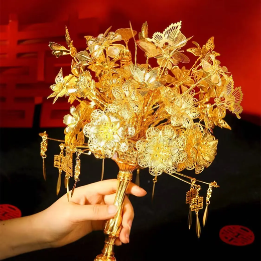 杯马中式新娘手捧花黄金色闺蜜结婚礼物婚礼diy新婚秀禾高级礼盒装 扶摇（成品+高档礼盒+礼袋）