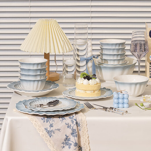 Shumang bowls, plates, tableware, cream-style household dishes, chopsticks and bowls set, housewarming and wedding gift, soup bowl gift box, 4 people, 18-piece set, free shipping insurance for damaged items