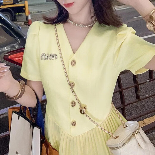 轻奢高级感小香风连衣裙女2025夏季新款拼接洋气百褶裙子D1478 S(100斤以下)