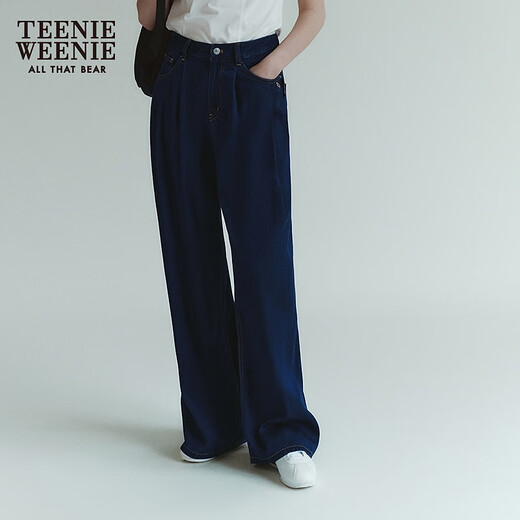 Teenie Weenie小熊女装牛仔裤2025年夏季休闲通勤宽松舒适阔腿长裤 深蓝色 M