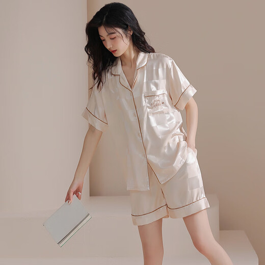 莫代尔睡衣女士夏季冰丝薄款短袖短裤网红风夏天凉感家居服套装 6212女款 M 建议80-100