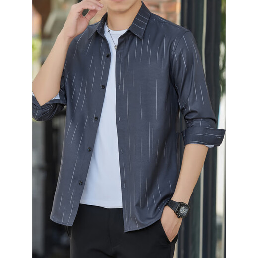 Pierre Cardin camisa de manga larga de verano para hombre seda de hielo sección delgada fresca protección solar camisa exterior transpirable chaqueta de marca de moda madura ligera suelta 6173 gris 2XL 140-155Jin Jin equivale a 0,5 kg