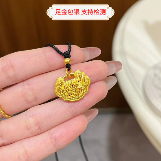 Furman yarn 999 pure gold-wrapped silver pendant for women gold ancient method hollow inheritance safe lock bag pendant birthday gift for girlfriend happy eyebrow pendant 2.5 default black rope-custom braided rope contact customer service
