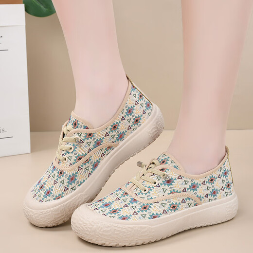 Jin [Jin est égal à 0,5 kg] MU Chaussures en tissu pour femmes chaussures de pêcheurs pour les chaussures de toile à semelles épaisses décontractées pour femmes chaussures pour femmes beige 38