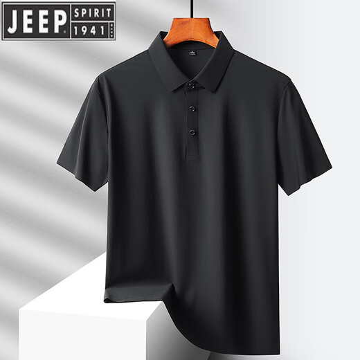 Jeep Spirit Jeep 2025 Ice Seide Markess Polo -Hemd Herren Sommer dünn. Atmungsaktives Geschäft und ungezwungenes Kurzarm T -Shirt 6629 Black M -110Jin [Jin ist gleich 0,5 kg]