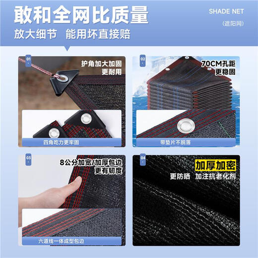 Jingyouyu Sonnenschutz Net Sun Protection Net verschlüsselt eingedickter Außen Hof Balkon Anlage Shuyang Neue schwarze thermische Isolierung Schatten schwarz 3888 Nadel plus doppelt starke Rippe 3 Meter breites X16 -Meter -Rand] Pull Seil Seil
